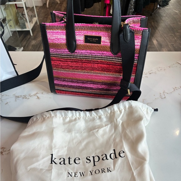 KATE SPADE MANHATTAN STRIPED METALLIC SMALL TOTE HANDBAG - Picture 3 of 5